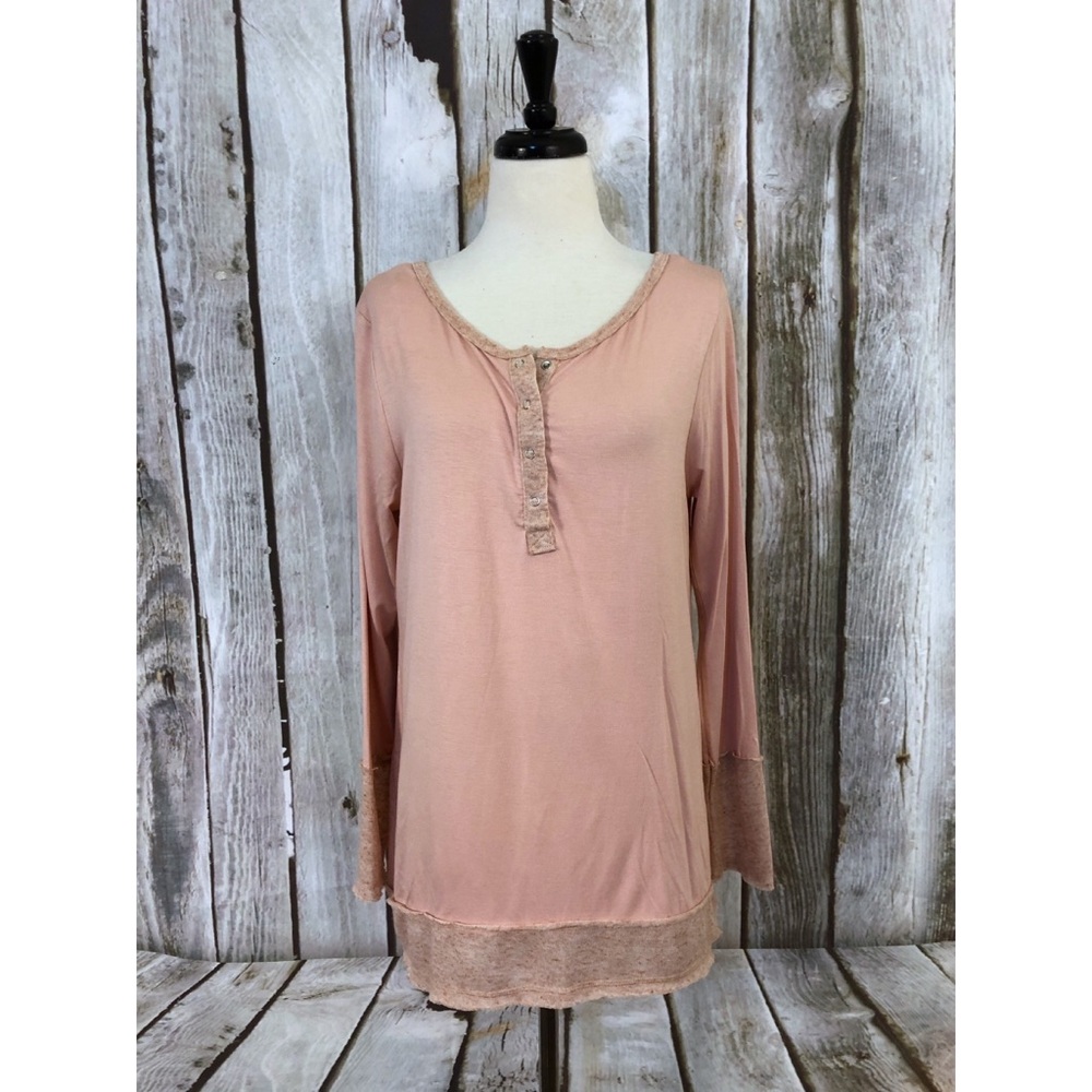 Kori America Pink Long Sleeve Henley Top Size S
